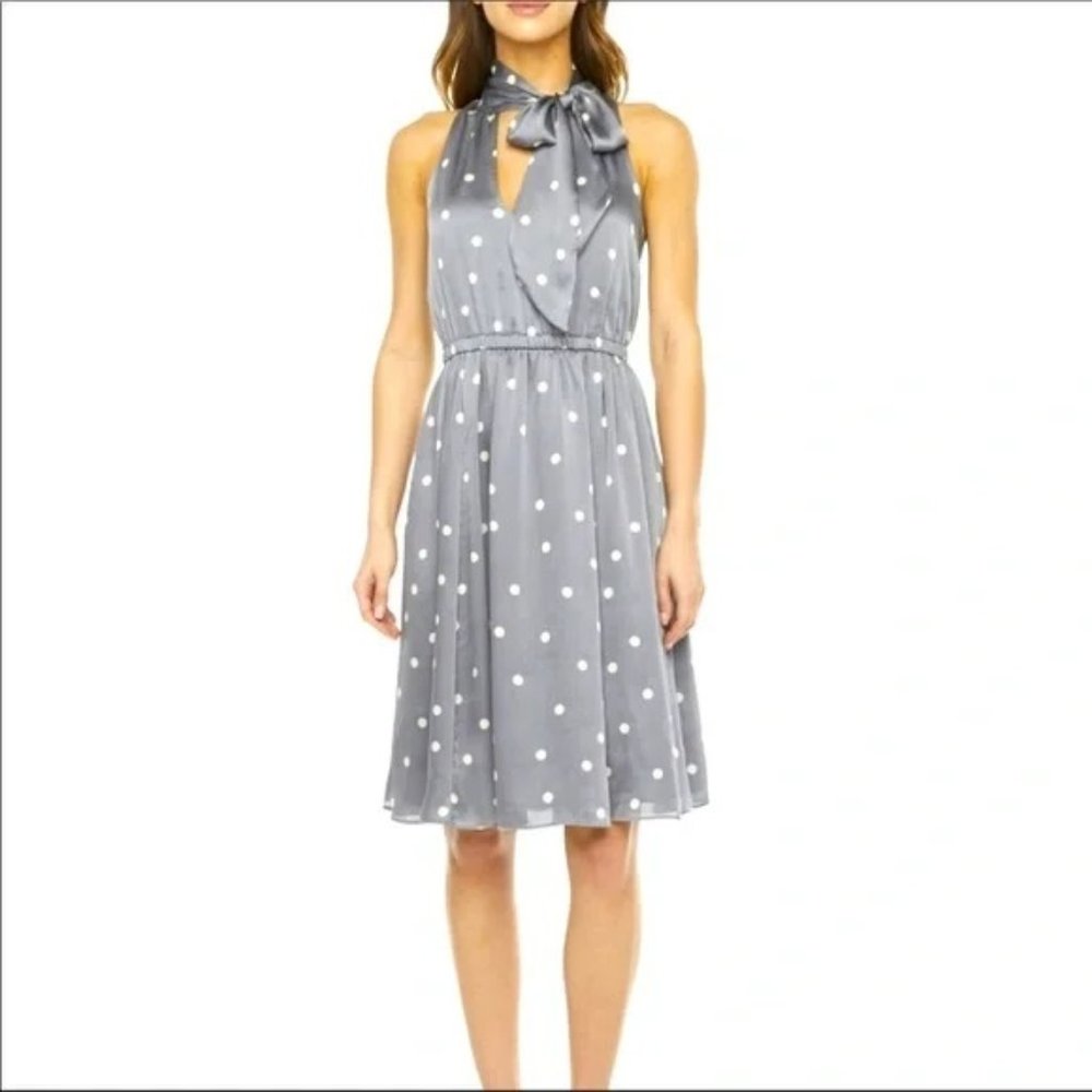 Ryegrass NWT Silver Polka Dot Tie Neck Party Dress Size 1X